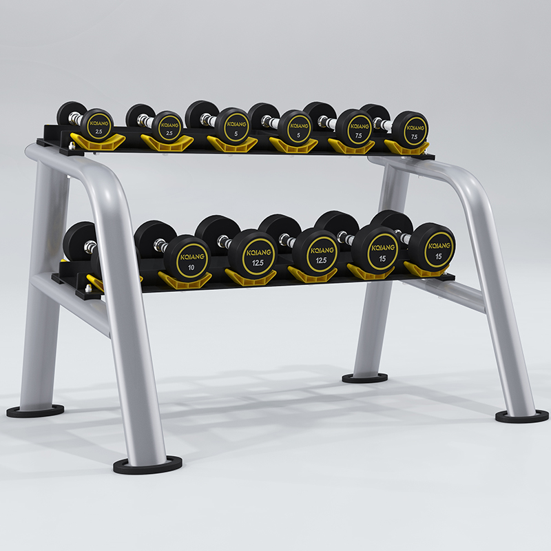 尊龙时凯商用包胶哑铃男士健身器材健身房包胶固定式哑铃 双层6付哑铃组（含哑铃、哑铃架）